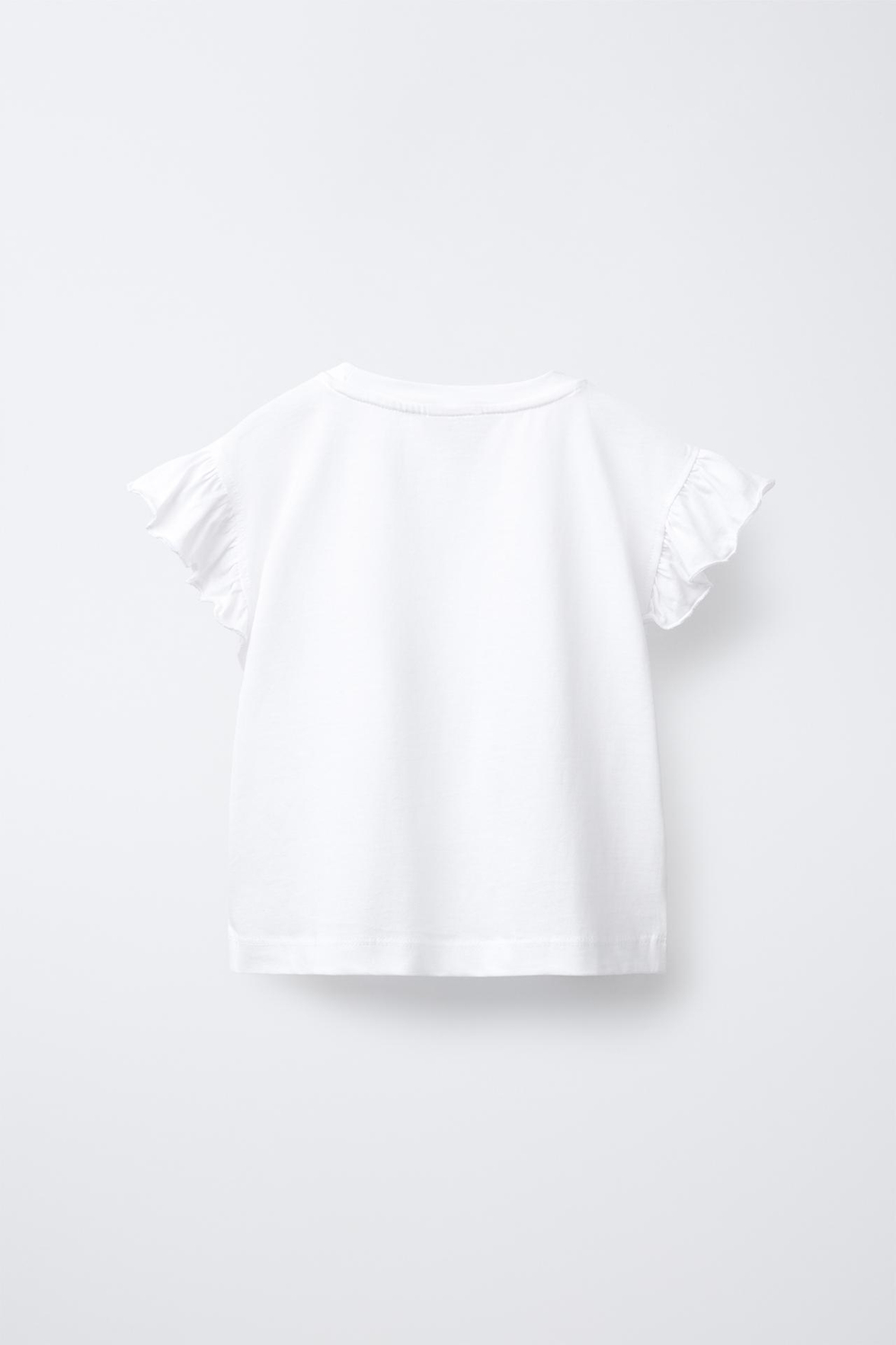 ZARA ОДНОТОННАЯ ФУТБОЛКА С ВОЛАНАМИ, БЕЛЫЙ