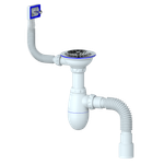 UNICORN B425Р Сифон для мойки с выпуском 3 1/2 на д40 и прямоугол. переливов с гибк.соед(пластик)