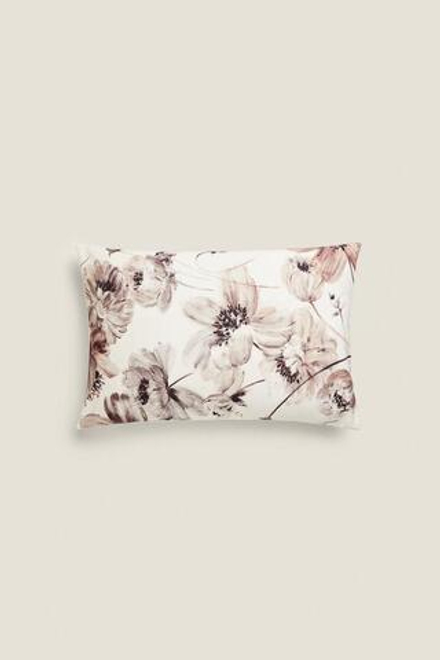 ZARA HOME ХЛОПКОВЫЙ ЧЕХОЛ ДЛЯ ДЕКОРАТИВНОЙ ПОДУШКИ С ЦВЕТОЧНЫМ ПРИНТОМ, РОЗОВЫЙ