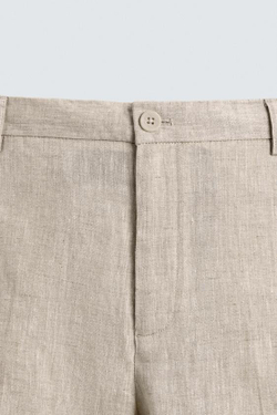 ZARA БРЮКИ КЛАССИЧЕСКОГО КРОЯ ИЗ 100% ЛЬНА, СВЕТЛО-БЕЖЕВЫЙ