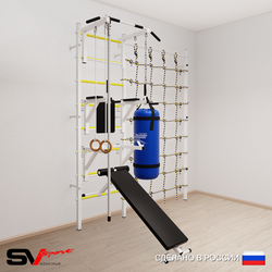 Шведская стенка Sv Sport усиленная 69420 (Турник стандарт/Брусья/Стойка/Скамья/Канат/Кольца/Цепь/Мешок 22кг/Канатный лаз)