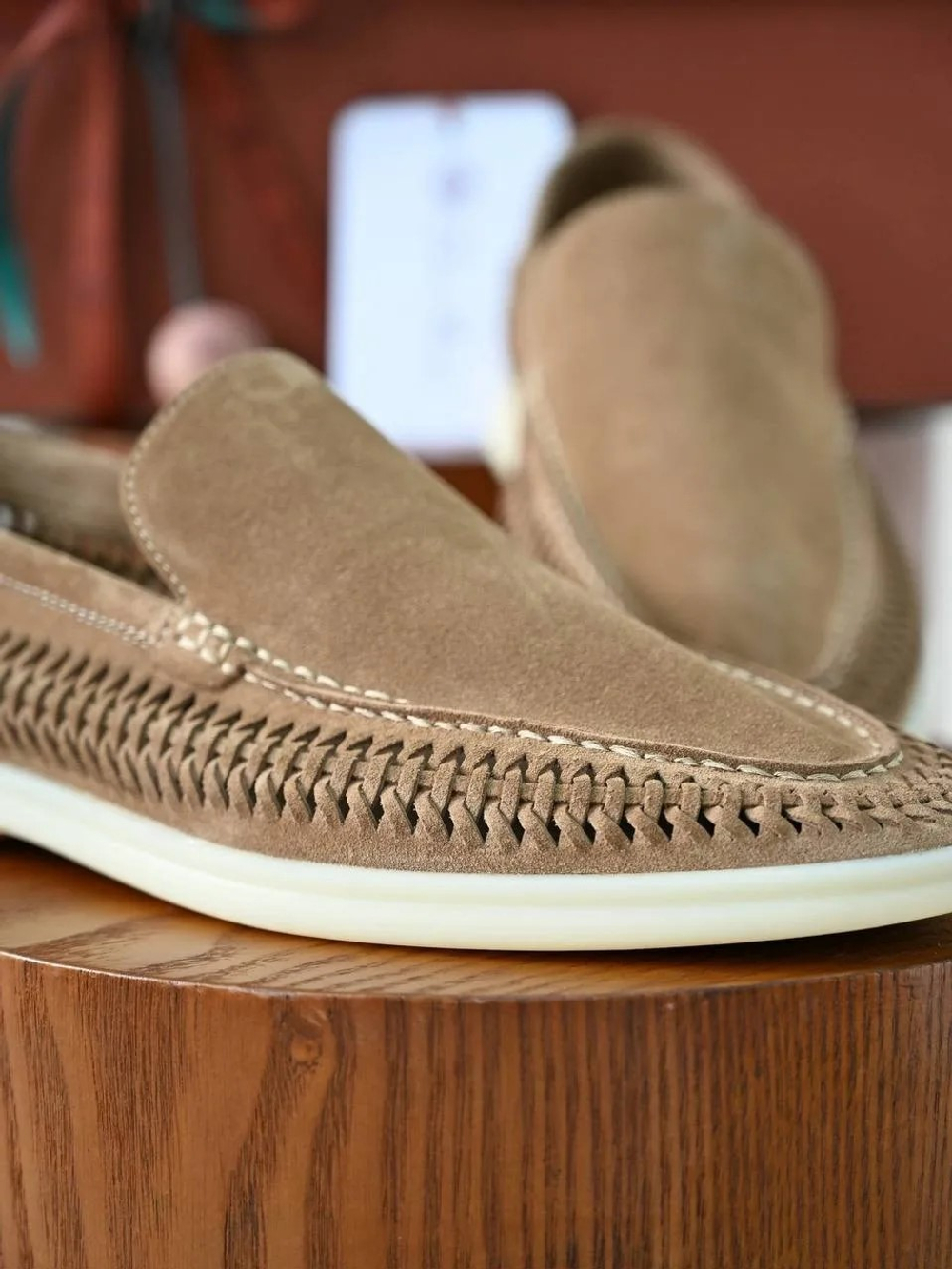 Светло-коричневые лоферы Loro Piana Summer Walk с плетением