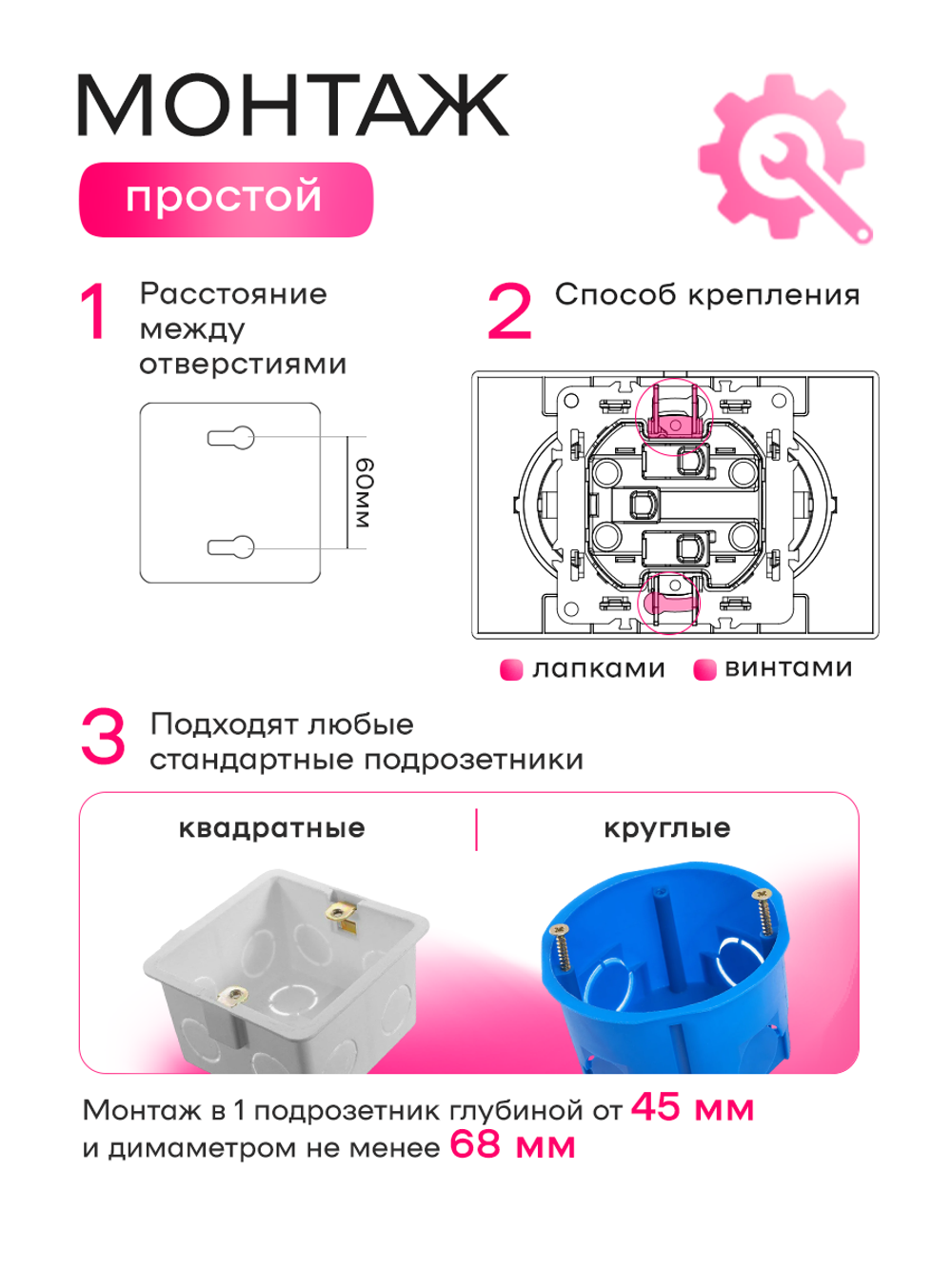 Розетка двойная в один подрозетник с заземлением