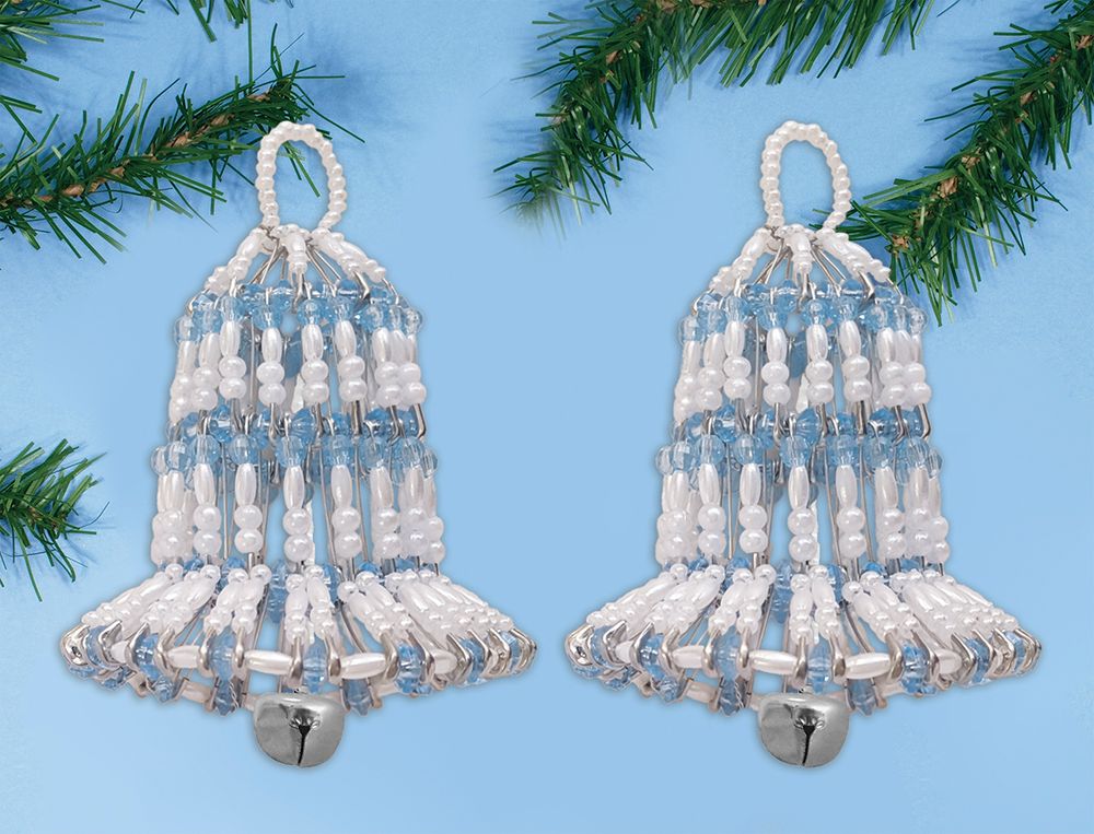 Набор для вышивания нитками Design Works, елочное украшение Жемчужные колокольчики, 5х7.5 см
