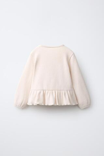 ZARA ФУТБОЛКА SOFT TOUCH С ВЫШИТЫМИ СЕРДЕЧКАМИ, ЭКРЮ МЕЛАНЖ