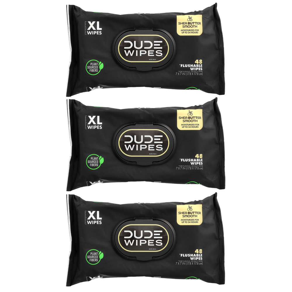 Dude Products, Flushable Wipes, XL, Shea Butter Smooth, 3 Pack, 48 Wipes Each
