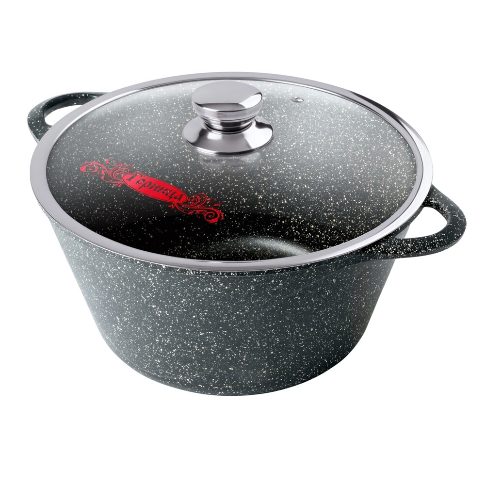 Кастрюля 2л Гранит с литыми ручками и стеклянной крышкой, к2233аг