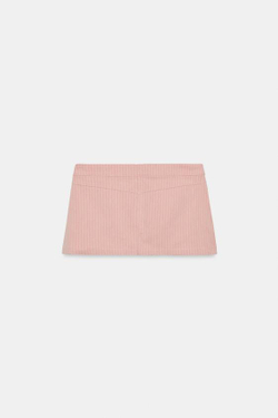 ZARA МИНИ-ЮБКА В ПОЛОСКУ С КАРМАНАМИ, БЛЕДНО-РОЗОВЫЙ