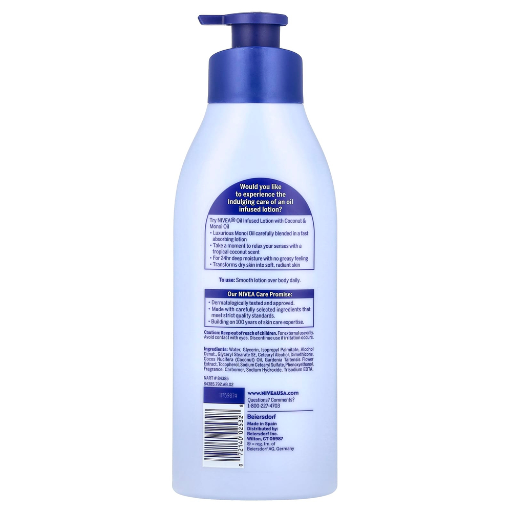 Nivea, Масляный лосьон, кокосовое масло и масло монои, 500 мл (16,9 жидк. унц.)