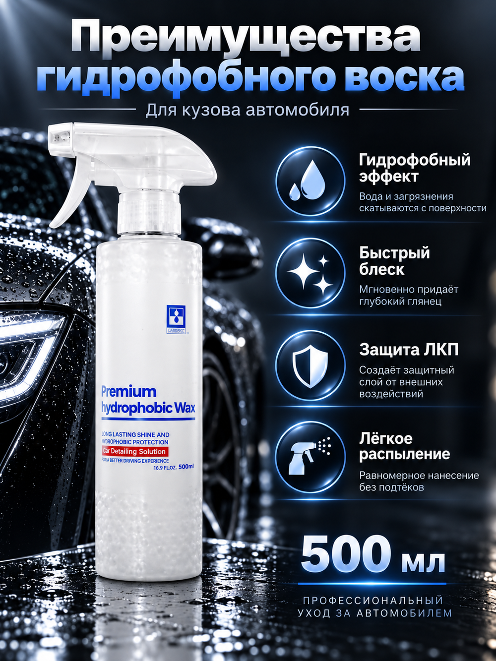 BINDER Супергидрофобное кварцевое покрытие Premium Hydrophobic Wax 500мл