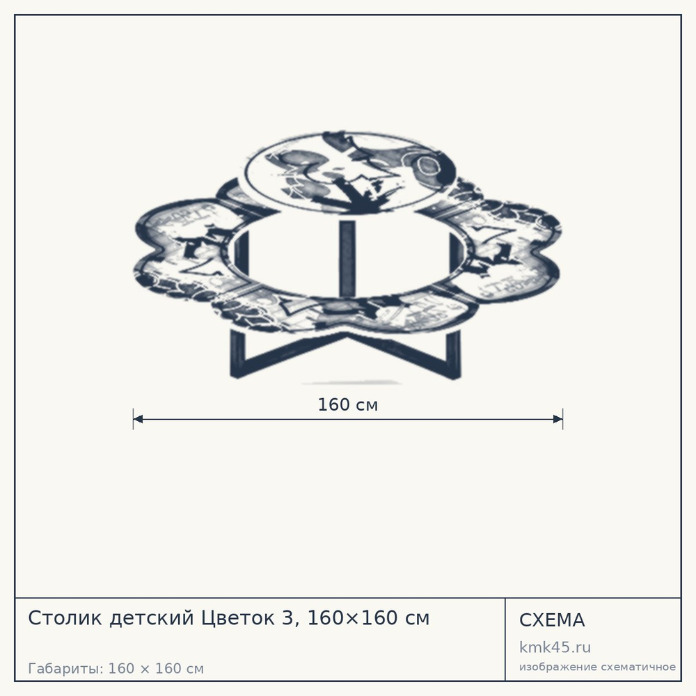 Схема с габаритами: Столик детский Цветок 3, 160×160 см