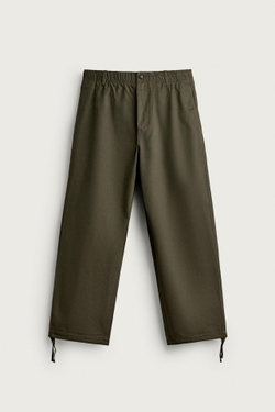 ZARA БРЮКИ RELAXED FIT ИЗ ХЛОПКА, ТЕМНЫЙ ХАКИ