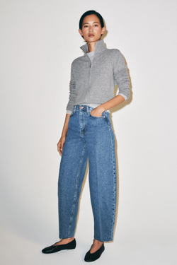 ZARA ДЖИНСЫ TAPERED С ВЫСОКОЙ ПОСАДКОЙ — ZW COLLECTION, СИНИЙ