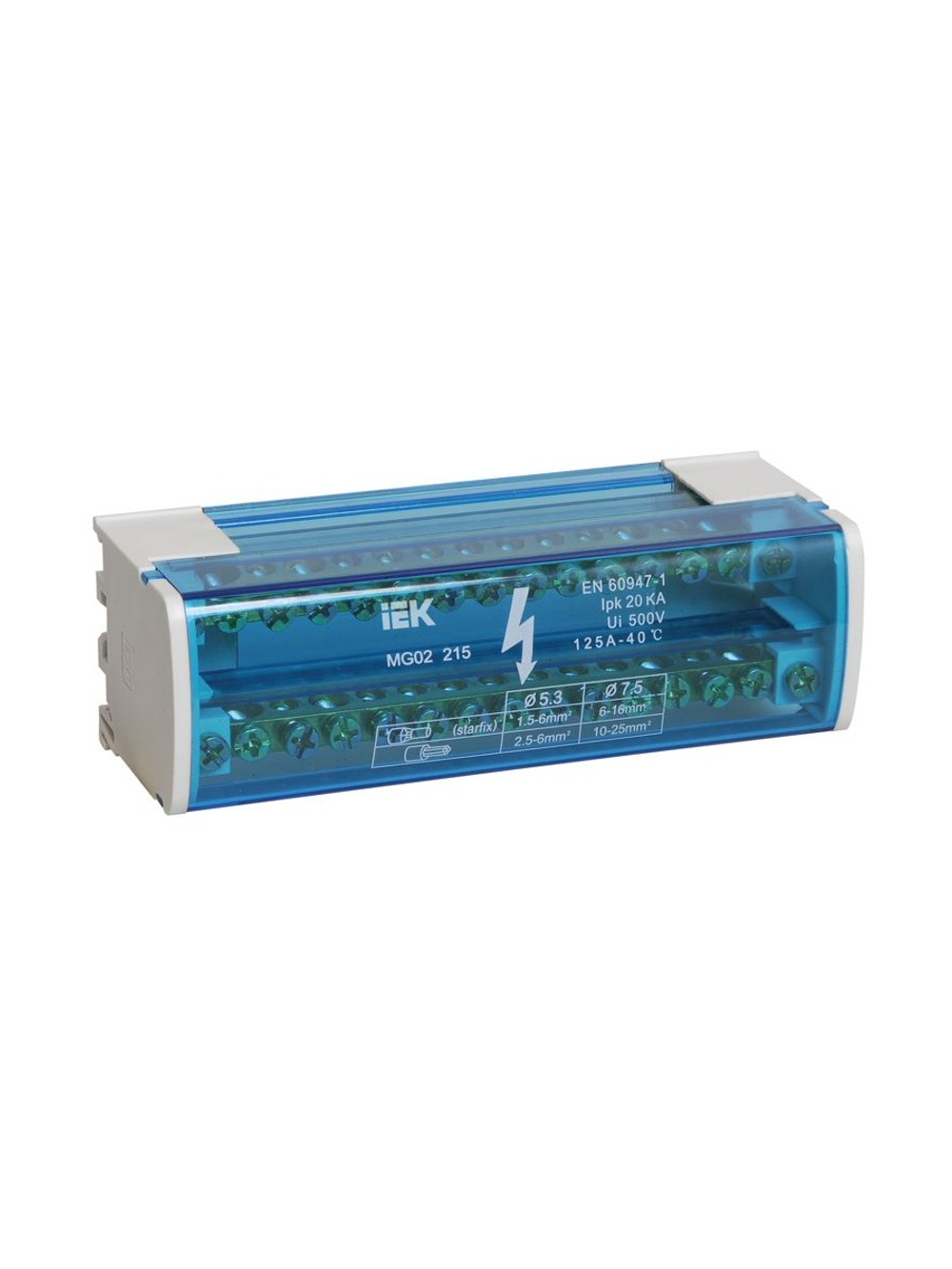 Шина на DIN-рейку в корпусе (кросс-модуль) ШНК 2х15 L+PEN IEK YND10-2-15-125
