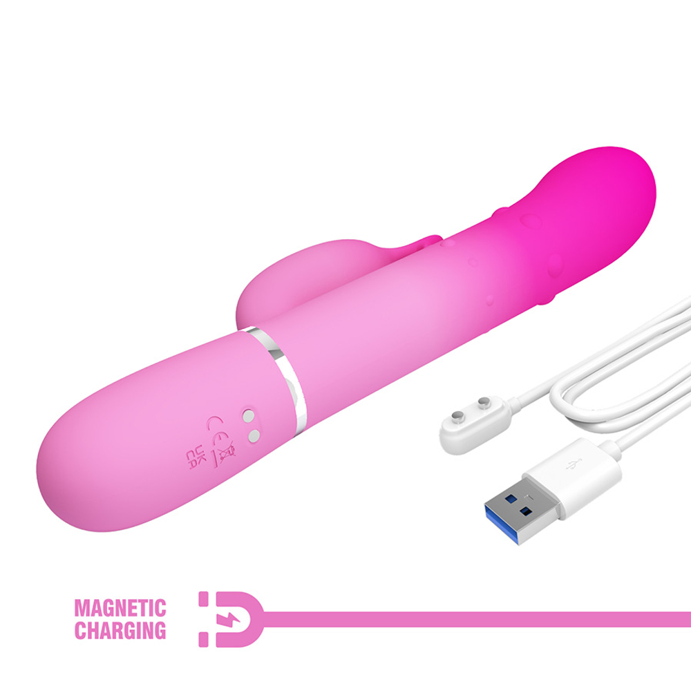 Розовый вибратор-кролик 22,6см с вращением и массажем бусин Pretty Love Rabbit Vibrator Shima Pink BW-500051-4