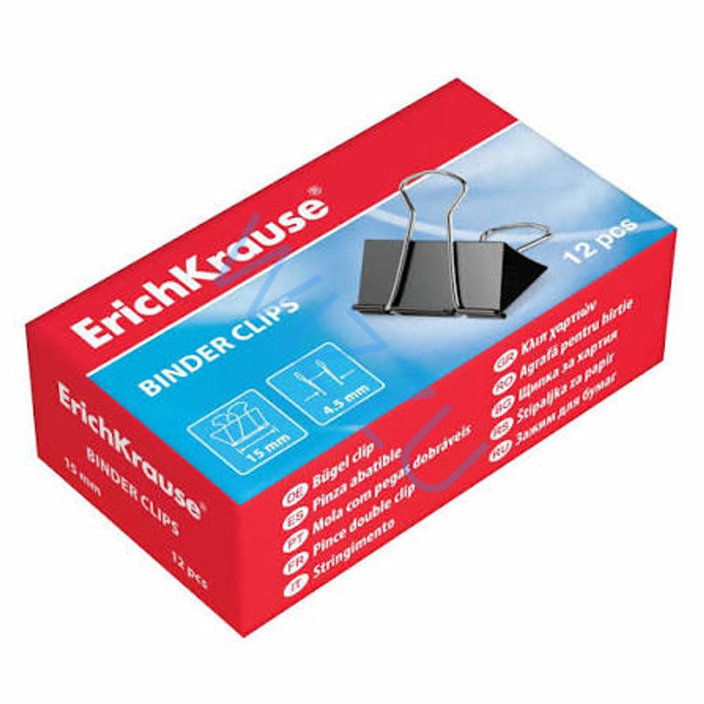 Зажимы для бумаг ErichKrause Classic, 15мм, черный  (в коробке  по 12 шт.) Арт-25085