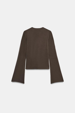 ZARA ФУТБОЛКА С ШИРОКИМИ ДЛИННЫМИ РУКАВАМИ, СЕРОВАТО-КОРИЧНЕВЫЙ