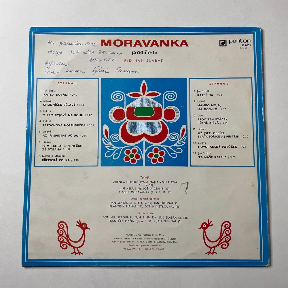 Винтажная виниловая пластинка LP Moravanka Potreti (Чехословакия 1978)