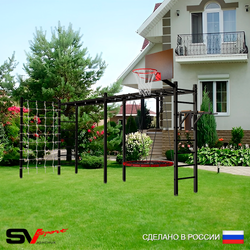 Уличная шведская стенка Sv Sport рукоход х 2 с комплектом турник прямой У55144К (Брусья/Гнездо 80см/Щит баскет/Сетка)