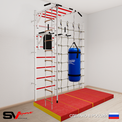 Шведская стенка Sv Sport 54560 (Турник рукоход/Брусья/Канат/Лестница/Цепь/Мешок 22кг/Мат 2м/Канатный лаз)