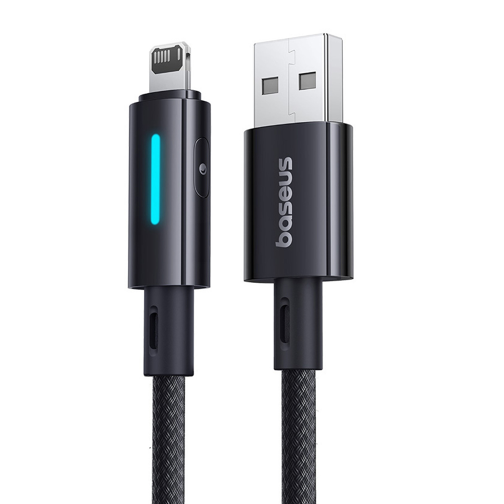 USB-A - Lightning Кабель Baseus Lit Button-Control Charging+Data 2.4A 1-2m - Cosmic Black