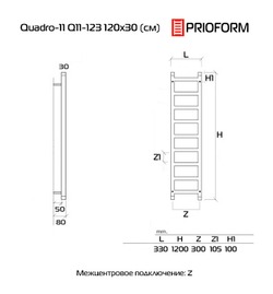 Quadro-11 120x30 (см) Полотенцесушитель водяной