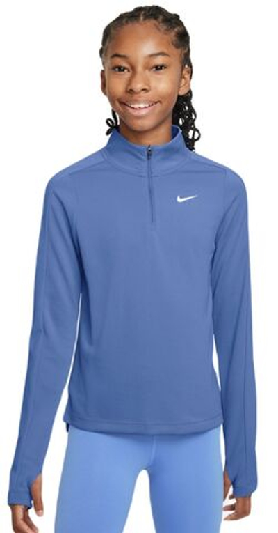 Футболка для девочки теннисная Nike Dri-Fit Long Sleeve 1/2 Zip Top - polar/pure/white