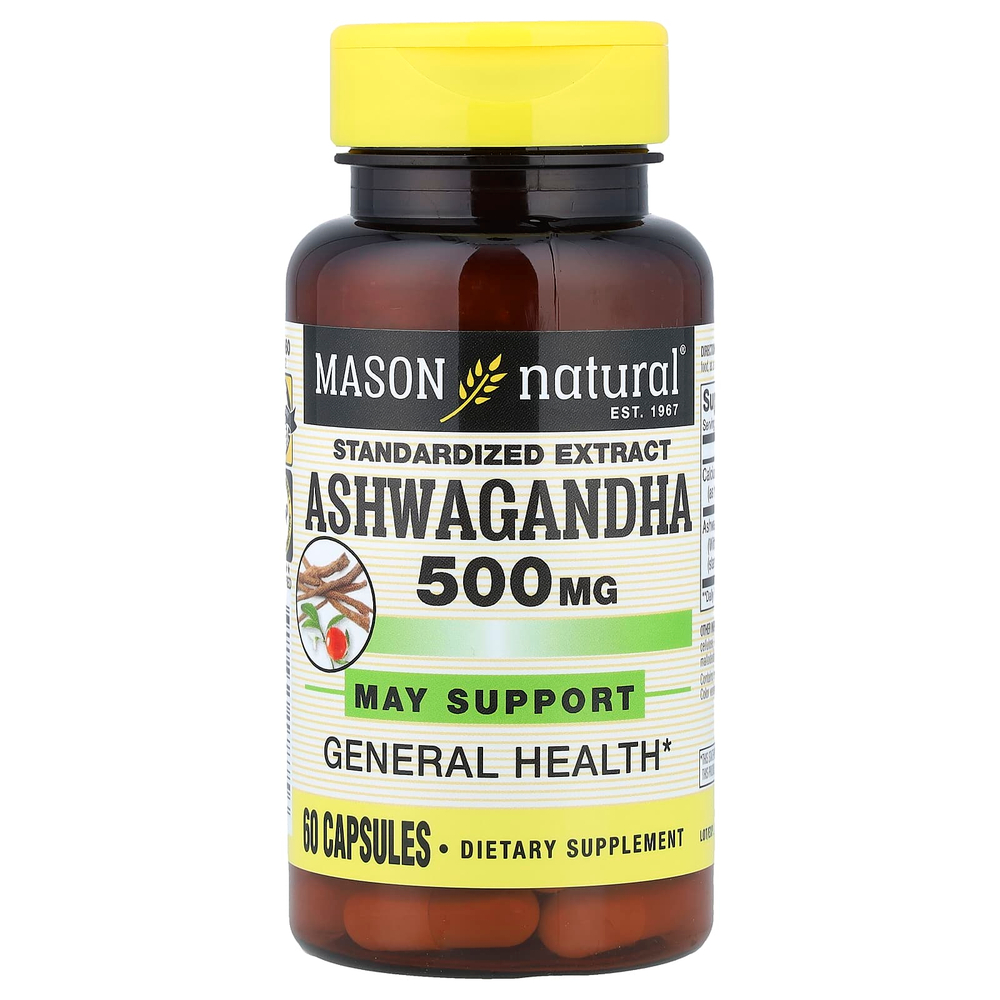 Mason Natural, ашваганда, стандартизированный экстракт, 60 капсул