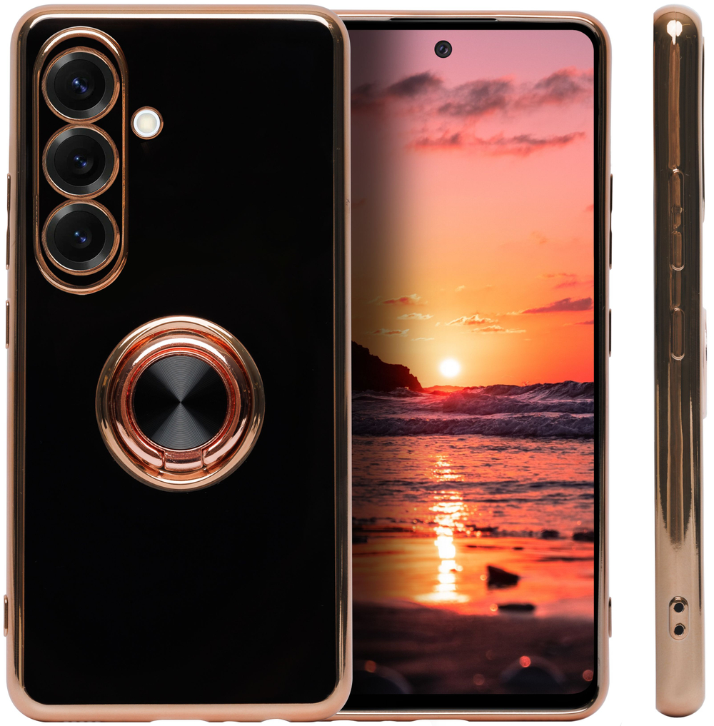 Стильный глянцевый чехол для SAMSUNG GALAXY S25 (не ULTRA/ FE/ PLUS!) с кольцом-подставкой и бархатной подкладкой