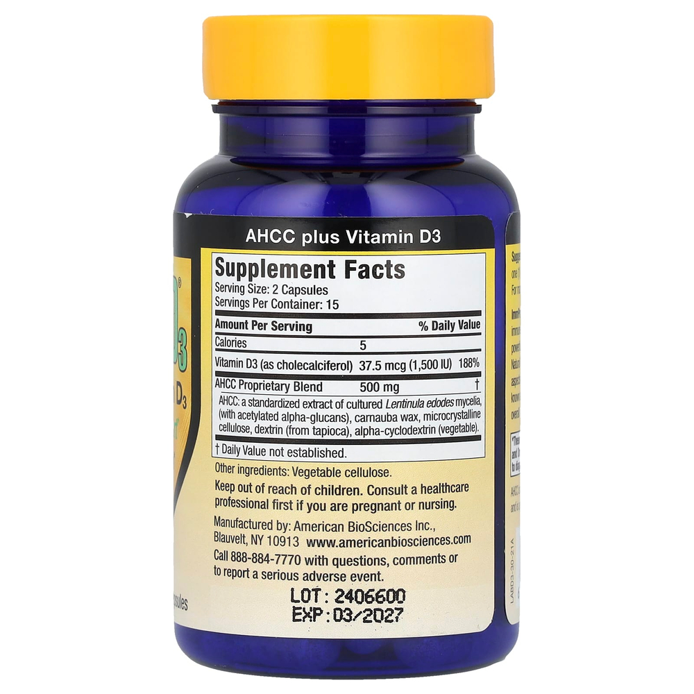 American Biosciences, ImmPower® D3, AHCC® с витамином D3, 30 вегетарианских капсул
