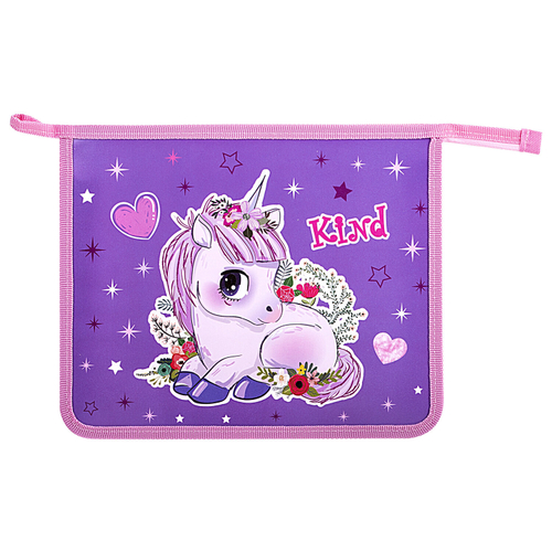 Папка для тетрадей ПИФАГОР А5, 1 отделение, пластик, на молнии, Happy Unicorn, 272199