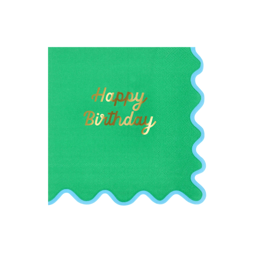 Салфетки большие с волнистым краем "С Днем Рождения" [Happy Birthday] 16 шт. (16,5 x 16,5 см)