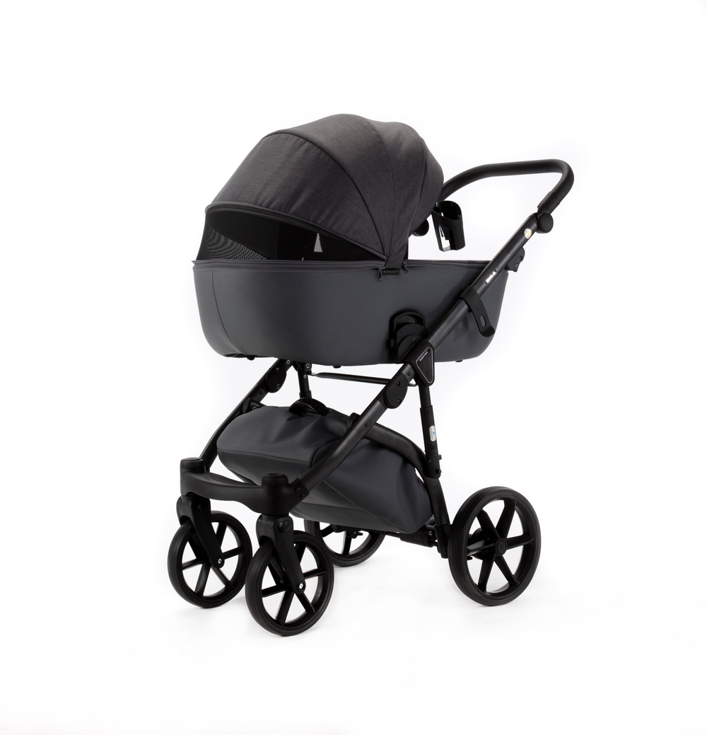 Детская универсальная коляска Adamex NOLA Natura CARBON-10 (2в1) - Темно-серая ткань, Темно-серая экокожи