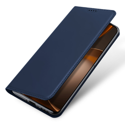 Чехол книжка из кожи синего цвета для OPPO Find X9 Ultra, серия Skin Pro Series от Dux Ducis