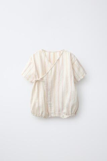 ZARA КОМБИНЕЗОН КИМОНО С КОНТРАСТНОЙ СТРОЧКОЙ, ЭКРЮ