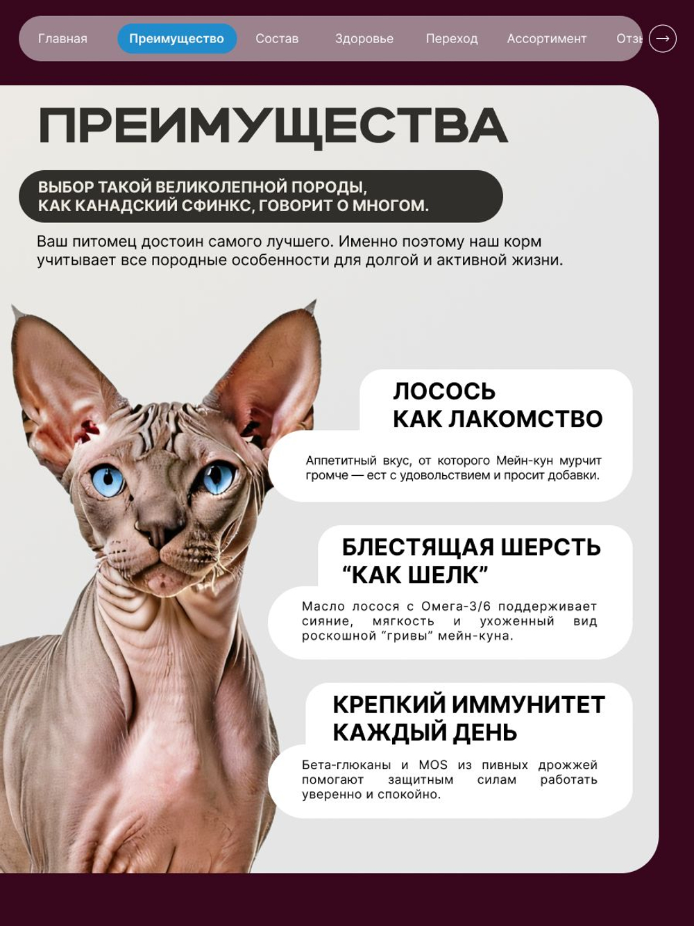 Корм сухой для взрослых стерилизованных кошек породы Канадский сфинкс, полнорационный комплекс, с лососем, 5 кг, QUATTRO