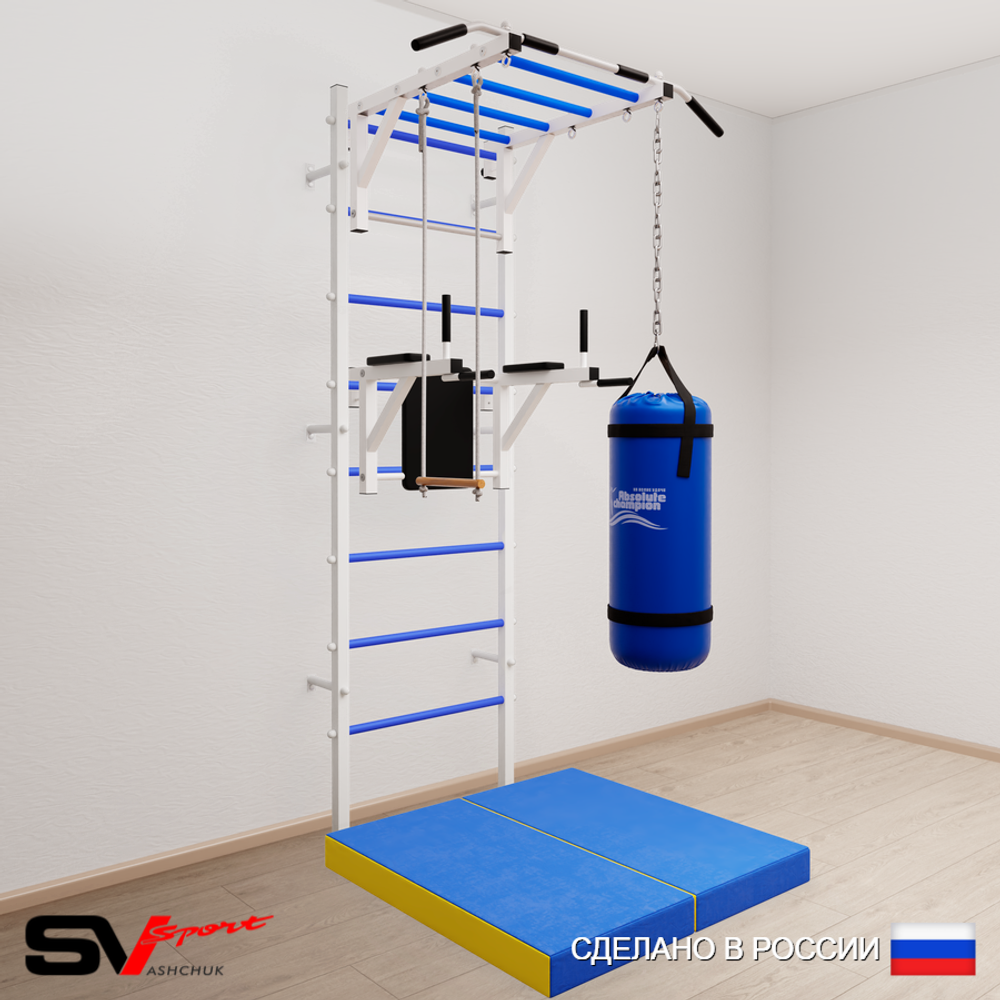 Шведская стенка Sv Sport усиленная 6437 (Турник рукоход/Брусья/Трапеция/Цепь/Мешок 30кг/Мат 1м)