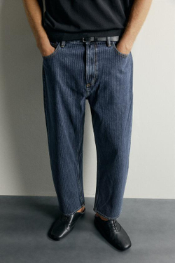 ZARA ДЖИНСЫ TAPERED WIDE LEG, СИНИЙ/БЕЛЫЙ