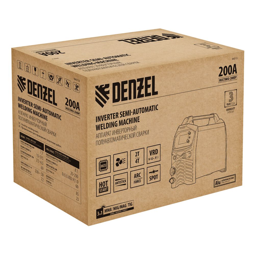 Аппарат инвертор. полуавтомат. сварки MultiMIG-200DP Synergy Double Pulse, 200 А, ПВ 80% Denzel