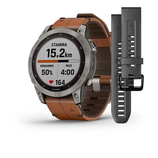 Умные часы Garmin Fenix 7X Sapphire Solar титановый черный с коричневым кожаным ремешком 51 мм