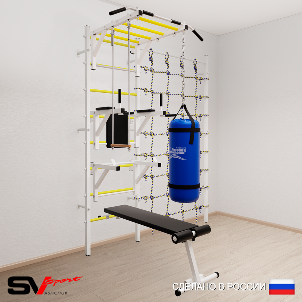 Шведская стенка Sv Sport 56320 (Турник рукоход/Брусья/Стойка/Скамья/Трапеция/Цепь/Мешок 22кг/Канатный лаз)