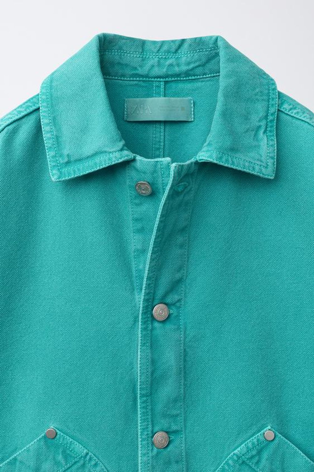 ZARA ДЖИНСОВАЯ КУРТКА-РУБАШКА, БИРЮЗОВЫЙ