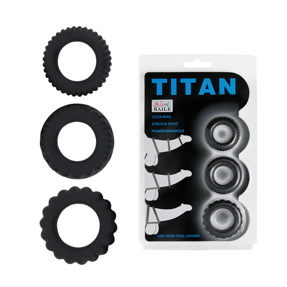Эрекционные кольца "TITAN" набор из 3 штук (Цвет: черный)
