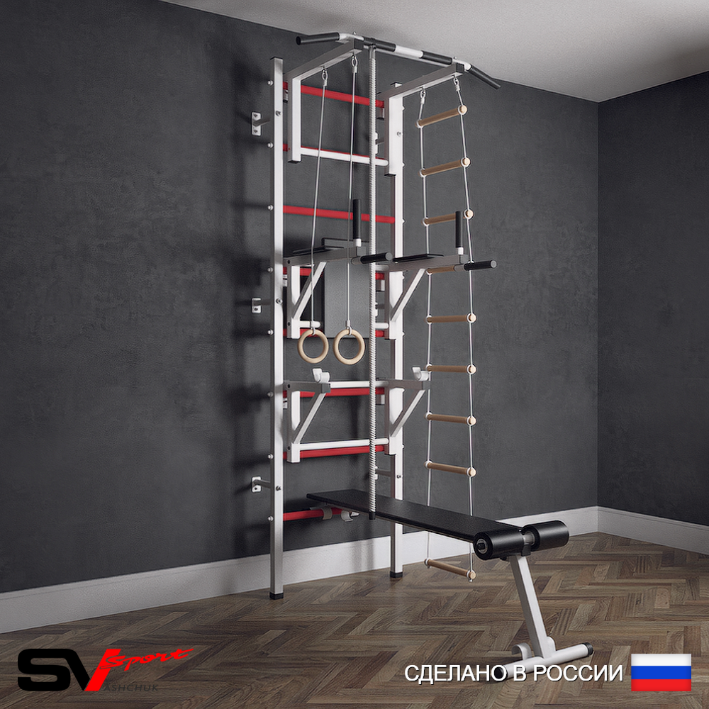 Шведская стенка Sv Sport (Турник стандарт/Брусья/Стойка/Скамья/Канат/Кольца/Лестница)