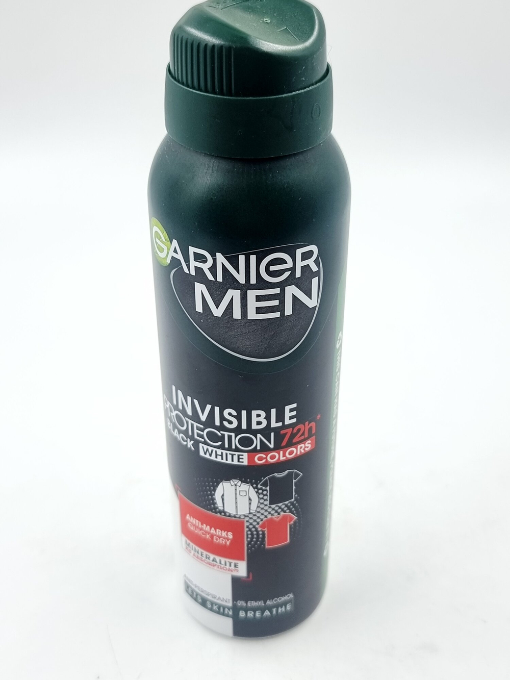 Garnier Men Дезодорант-антиперспирант спрей, 72 ч, черное/белое/цветное, без спирта, 150 мл (Франция)