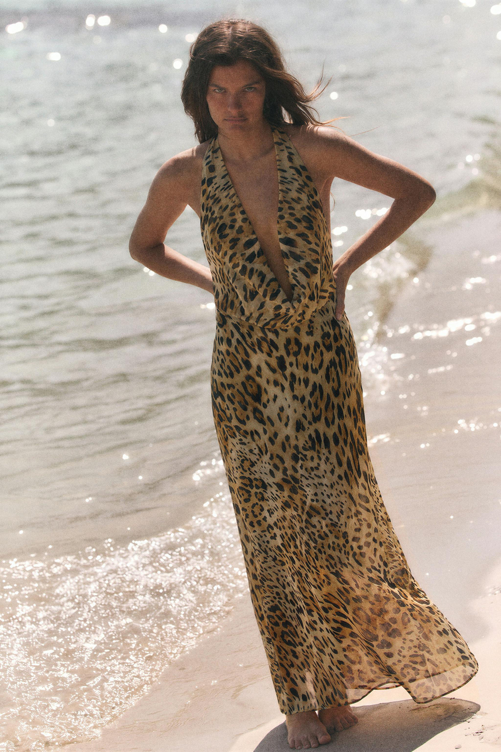 ZARA ПЛАТЬЕ С АНИМАЛИСТИЧЕСКИМ ПРИНТОМ, ЛЕОПАРДОВЫЙ