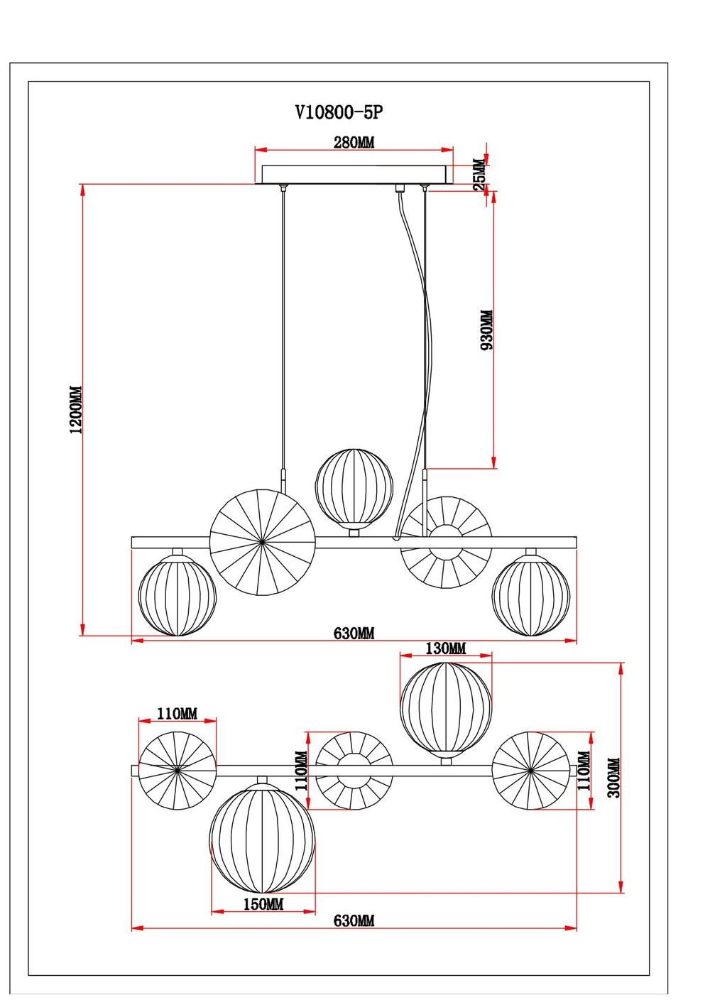 Светильник подвесной Moderli V10800-5P Renny