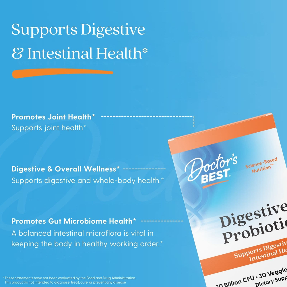Doctor's Best, пробиотик для пищеварительной системы, 30 растительных капсул