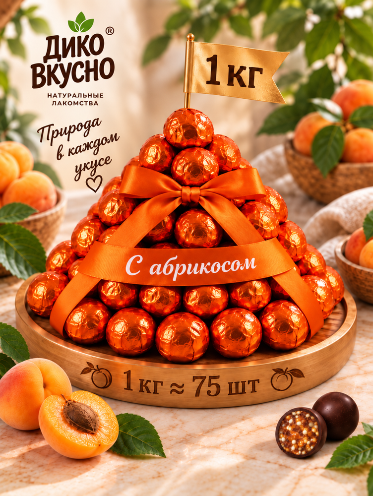 Фруктовые конфеты с абрикосом  1кг  коробка  ТМ Дико Вкусно