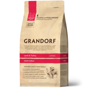 Сухой низкозерновой корм GRANDORF CAT Lamb&Turkey INDOOR корм для взрослых кошек, ягненок и индейка 2кг
